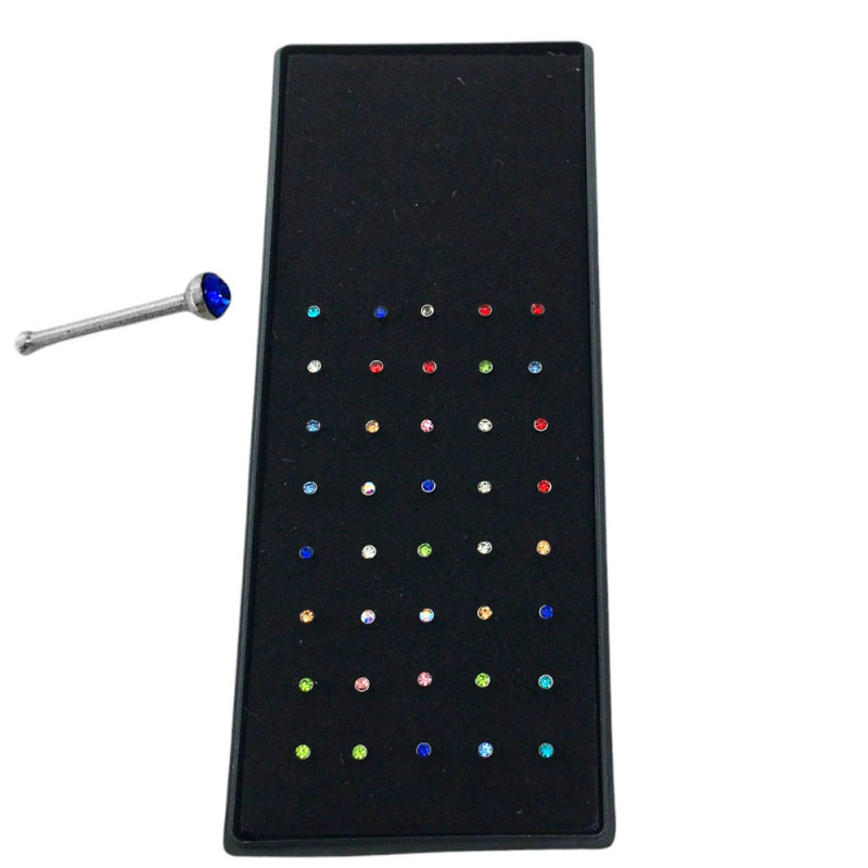 BLISTER 1.5MM x40 PERNO RECTO NARIZ C/ STRASS COLOR NOSTRIL PIERCING