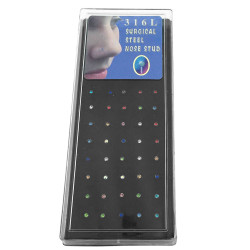 BLISTER 1.5MM x40 PERNO RECTO NARIZ C/ STRASS COLOR NOSTRIL PIERCING