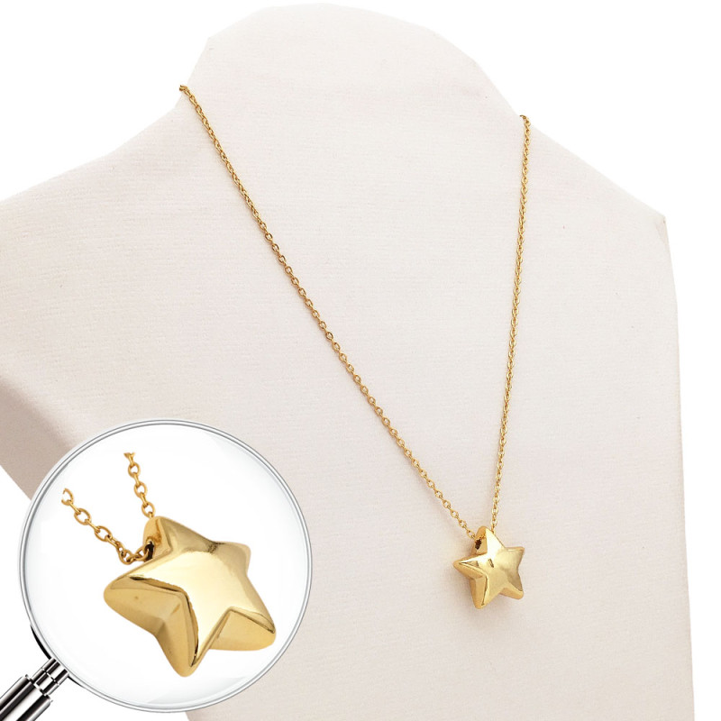 DORADO ESTRELLA INFLADA 3D SINTETICO BAÑADO Y CADENA 45CM DE ACERO QUIRURGICO COLLAR
