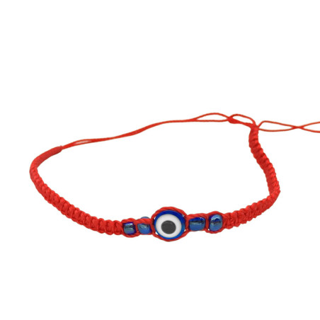 CUATRO BOLITAS AZULES HILO ROJO C/ OJO TURCO AZUL ANCHO 4MM-25CM REGULABLE PULSERA / TOBILLERA