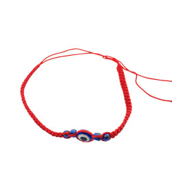 CUATRO BOLITAS AZULES HILO ROJO C/ OJO TURCO AZUL ANCHO 4MM-25CM REGULABLE PULSERA / TOBILLERA