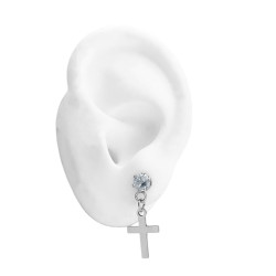 PAR CUBIC C/ CRUZ RECTA LISA COLGANTE AROS