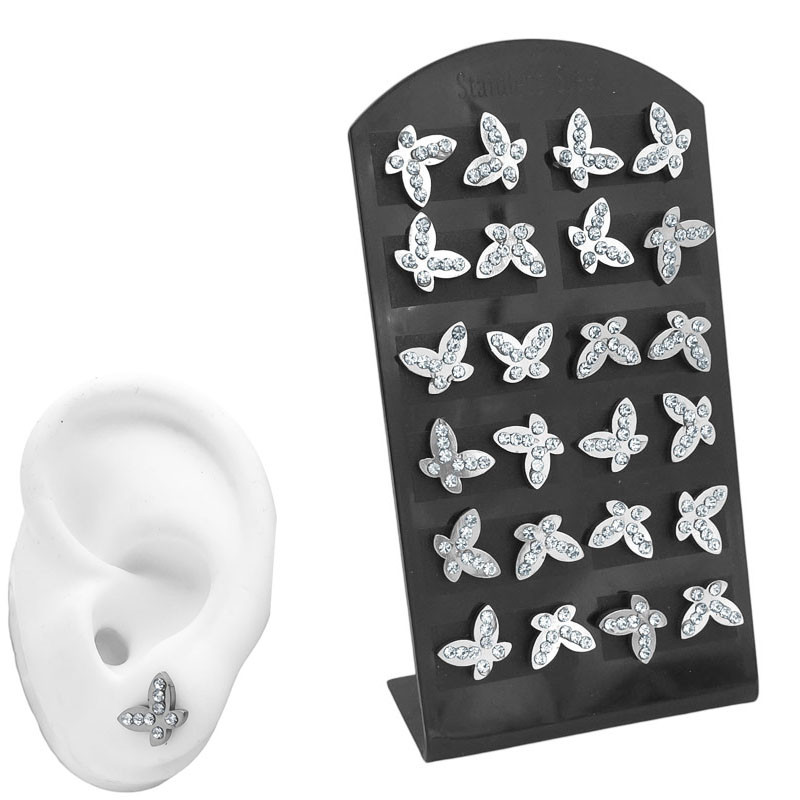 BLISTER x12 PARES MARIPOSA C/ 8 STRASS AROS