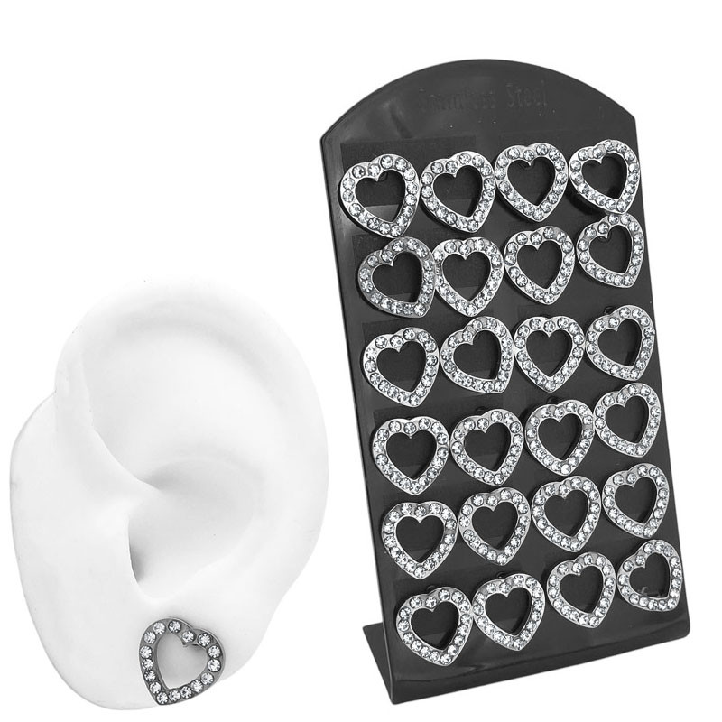 BLISTER x12 PARES CORAZON CALADO C/ CONTORNO STRASS AROS
