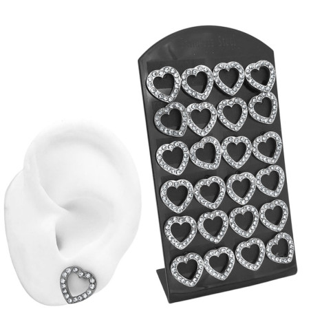 BLISTER x12 PARES CORAZON CALADO C/ CONTORNO STRASS AROS