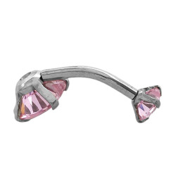 ROSA CRISTAL PIERCING OMBLIGO 2 CORAZONES ACERO QUIRURGICO PIERCING