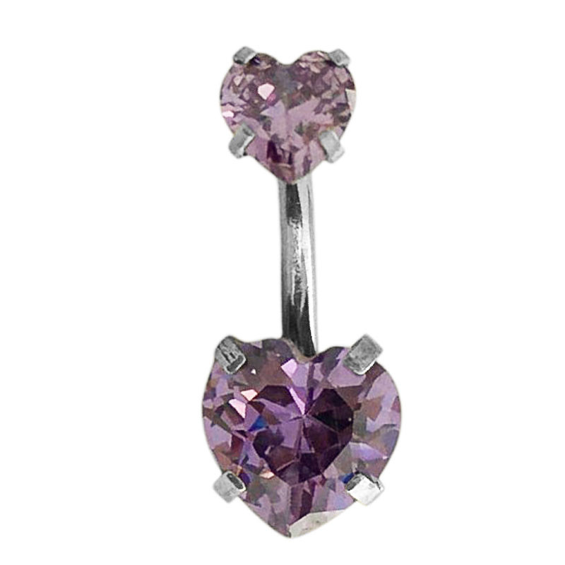 VIOLETA 5/8*1.6*10 CRISTAL PIERCING OMBLIGO 2 CORAZONES ACERO QUIRURGICO PIERCING