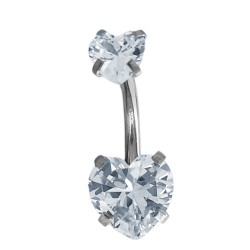 CRISTAL PIERCING OMBLIGO 2 CORAZONES ACERO QUIRURGICO PIERCING