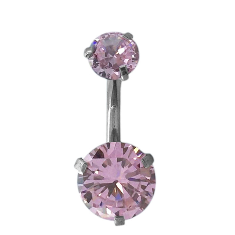ROSA CRISTAL PIERCING OMBLIGO 2 CIRCULOS ACERO QUIRURGICO PIERCING