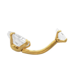 DORADO CRISTAL PIERCING OMBLIGO 2 CORAZONES ACERO QUIRURGICO PIERCING