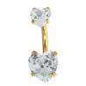 DORADO CRISTAL PIERCING OMBLIGO 2 CORAZONES ACERO QUIRURGICO PIERCING