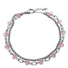 TRASLUCIDO ROSA CUENTAS DOBLE CADENA FORCE Y ROLO CUADRADA 19+3 CM PULSERA