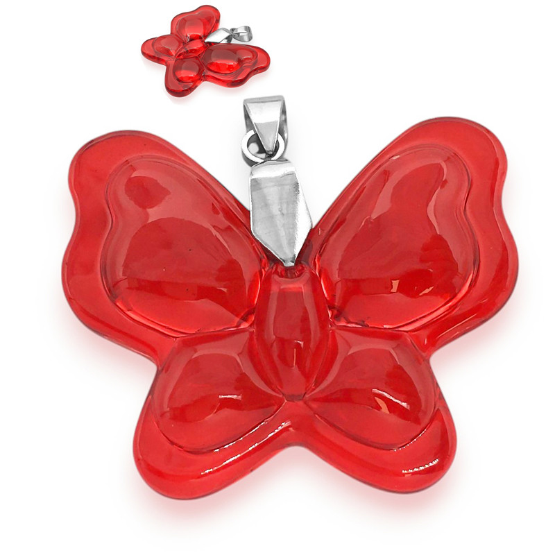 MARIPOSA GRANDE ROJO CRISTAL TRASLUCIDO 3D DIJE