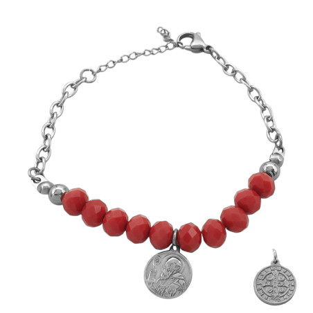 ROJO PLENO CRISTAL SAN BENITO CUENTAS BOLITA Y CADENA 17+3CM PULSERA