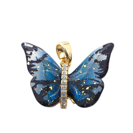 DORADO AZUL C/ STRASS LINEA VERTICAL Y BRILLOS PREMIUM MARIPOSA DIJE