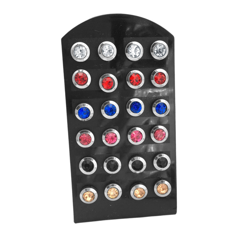BLISTER x12 PRS 7MM MULTI COLOR PREMIUM CILINDRO VICELADO Y GRUESO STRASS ARO