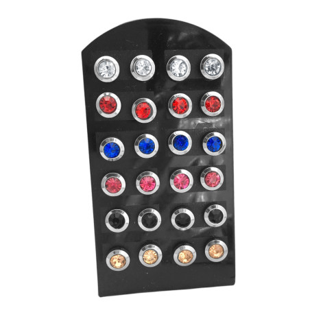BLISTER x12 PRS 7MM MULTI COLOR PREMIUM CILINDRO VICELADO Y GRUESO STRASS ARO
