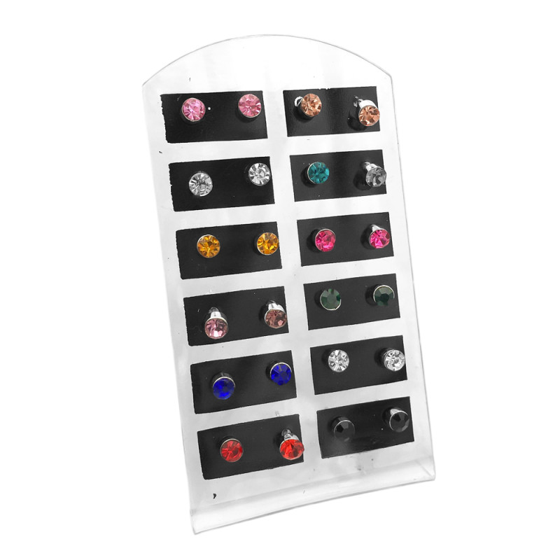 BLISTER X 12 PRS 4MM CILINDRO AROS STRASS COLOR ARO