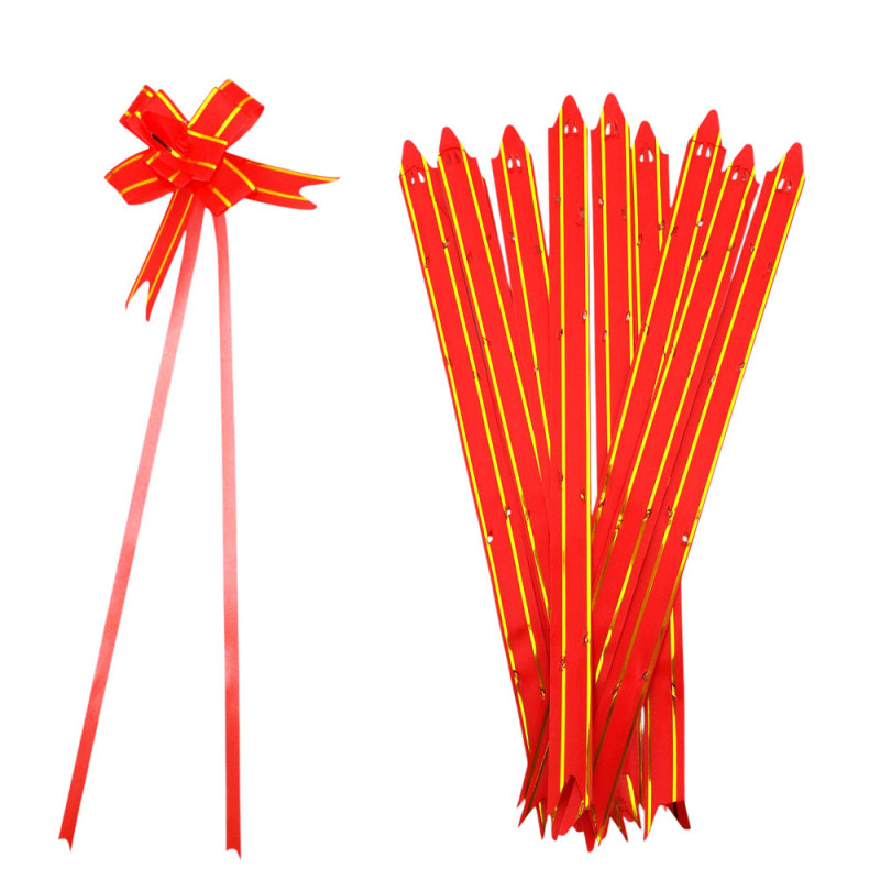 ROJO C/ DORADO 15*250MM PAQUETE x10 UNIDADES MOÑO DE REGALO