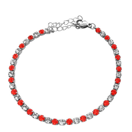 ROJO 3MM-18+3CM LINEA DE CUBOS C/ STRASS PULSERA