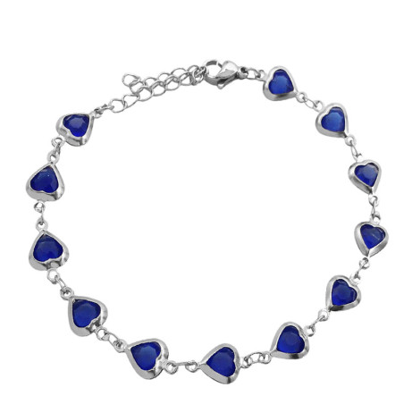 AZUL CRISTAL CORAZONES 7MM-18+3CM REGULABLE PULSERA
