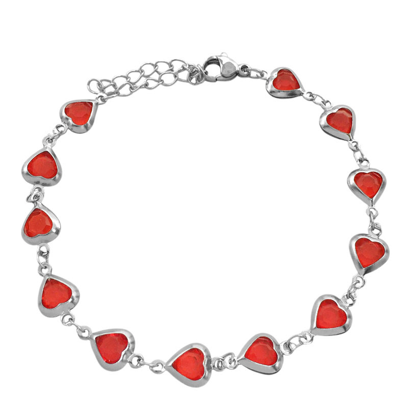 ROJO CRISTAL CORAZONES 7MM-18+3CM REGULABLE PULSERA