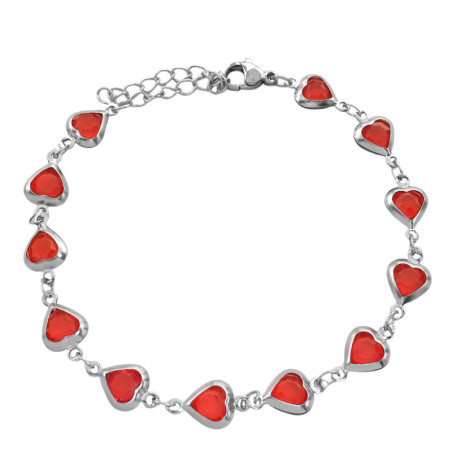 ROJO CRISTAL CORAZONES 7MM-18+3CM REGULABLE PULSERA