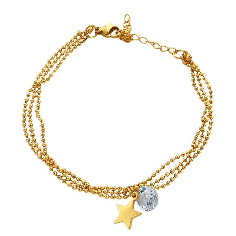 DORADO ESTRELLA Y CUBIC TRIPLE CADENA BOLITAS 18+4CM PULSERA