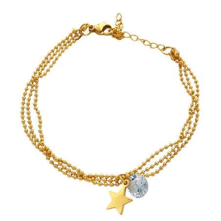 DORADO ESTRELLA Y CUBIC TRIPLE CADENA BOLITAS 18+4CM PULSERA