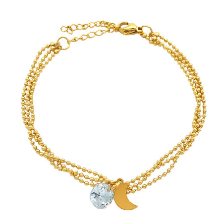 DORADO LUNA Y CUBIC TRIPLE CADENA BOLITAS 18+4CM PULSERA