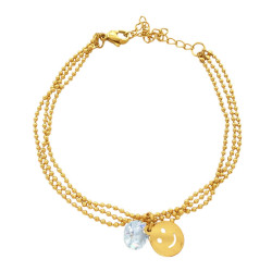 DORADO CARITA EMOTICON Y CUBIC TRIPLE CADENA BOLITAS 18+4CM PULSERA