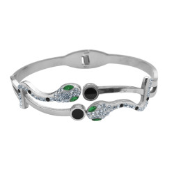 PREMIUM ESCLAVA DOS SERPIENTES OJOS VERDES LLUVIA DE CUBIC PULSERA