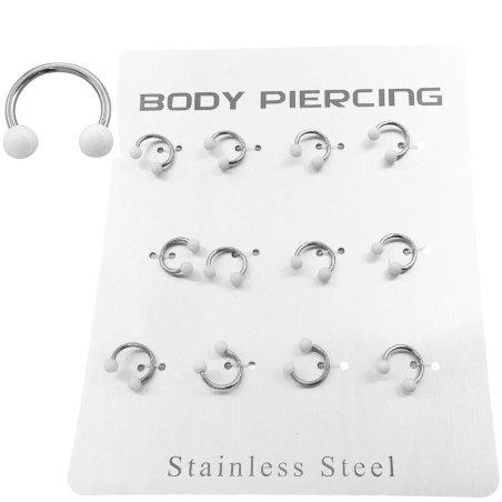 BLISTER 10MM x12 BULL EXTREMOS BOLITA BLANCA PIERCING