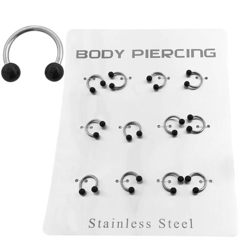 BLISTER 10MM x12 BULL EXTREMOS BOLITA NEGRA PIERCING