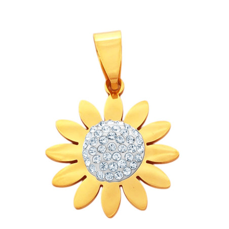 DORADO FLOR CENTRO DE FIMO C/ MUCHOS CUBIC Y PETALOS DIJE