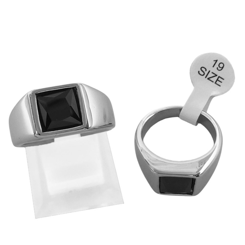 NEGRO LISO PIEDRA CHICA FACETADA SELLO ANILLO