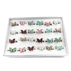 CAJA x24 MARIPOSAS CRISTAL COLORES SURTIDOS ANILLO