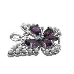 PREMIUM MARIPOSA PERLAS BLANCAS ENLAS ALAS Y CRISTAL VIOLETA DIJE