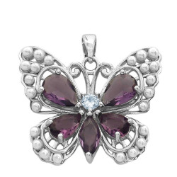 PREMIUM MARIPOSA PERLAS BLANCAS ENLAS ALAS Y CRISTAL VIOLETA DIJE