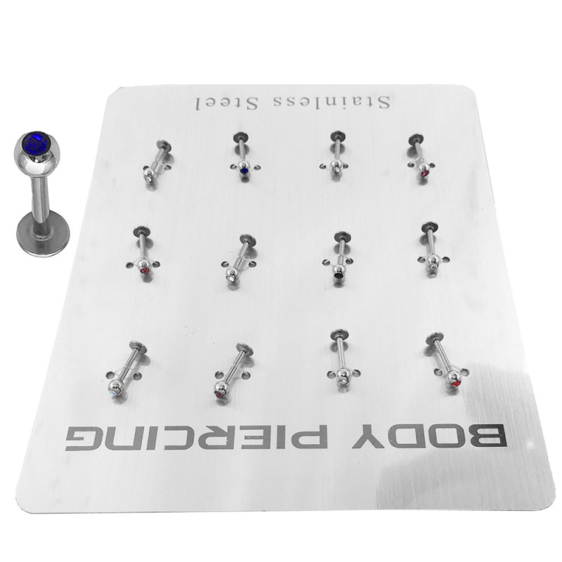 BLISTER x12 MENTON BOLITA C/ STRASS COLORES SURTIDOS PIERCING