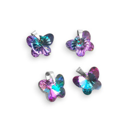 DROPS BLANCO VIOLETA Y AZUL TORNASOLADO 13MM MARIPOSA DE CRISTAL DIJE