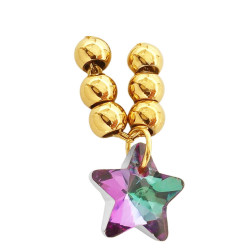 DORADO ESTRELLA VIOLETA / VERDE TURQUESA TORNASOLADO Y SEIS BOLITAS 45CM COLLAR