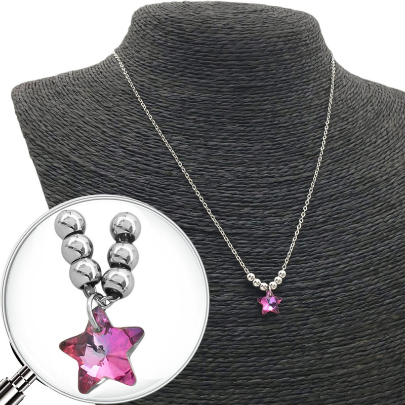 ESTRELLA FUCSIA TORNASOLADO Y SEIS BOLITAS 45CM COLLAR