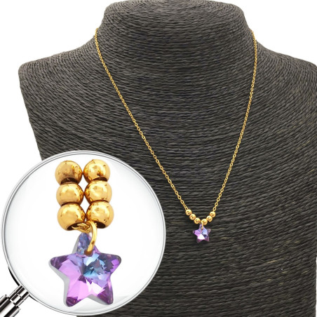 DORADO ESTRELLA LILA /AZUL TORNASOLADO Y SEIS BOLITAS 45CM COLLAR
