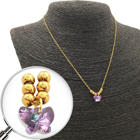 DORADO MARIPOSA LILA / AZUL TORNASOLADO Y SEIS BOLITAS 45CM COLLAR