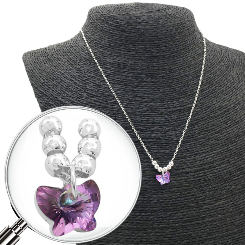 BLANCO MARIPOSA AZUL / LILA TORNASOLADO Y SEIS BOLITAS 45CM COLLAR