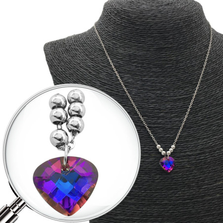 CORAZON AZUL / VIOLETA TORNASOLADO Y SEIS BOLITAS 45CM COLLAR
