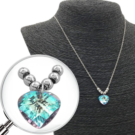 CORAZON TURQUESA TORNASOLADO Y SEIS BOLITAS 45CM COLLAR