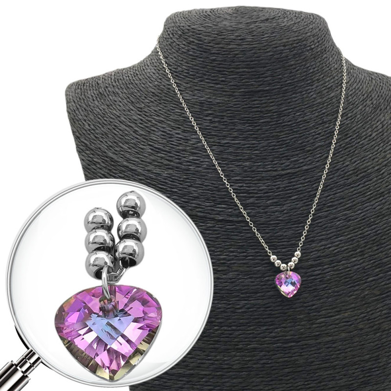 CORAZON LILA / AZUL TORNASOLADO Y SEIS BOLITAS 45CM COLLAR