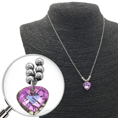 CORAZON LILA / AZUL TORNASOLADO Y SEIS BOLITAS 45CM COLLAR